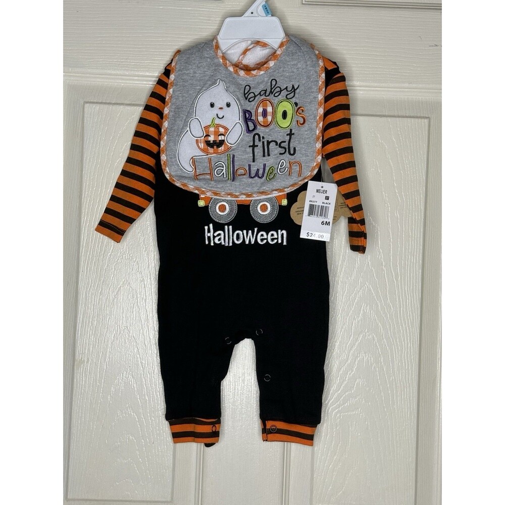 Baby Essentials 2 Piece Set- Size 6M - NEW! Baby’s First Halloween outfit & bib